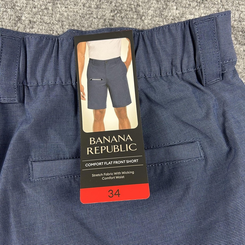 Banana Republic Shorts Mens 34 Blue Flat Front Chino Stretch‎ Casual 10 Inseam - Picture 3 of 5